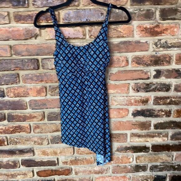 Coastal Blue Black Blue Printed Swim Bathing Suit Tankini Dress Size Small - Picture 1 of 6